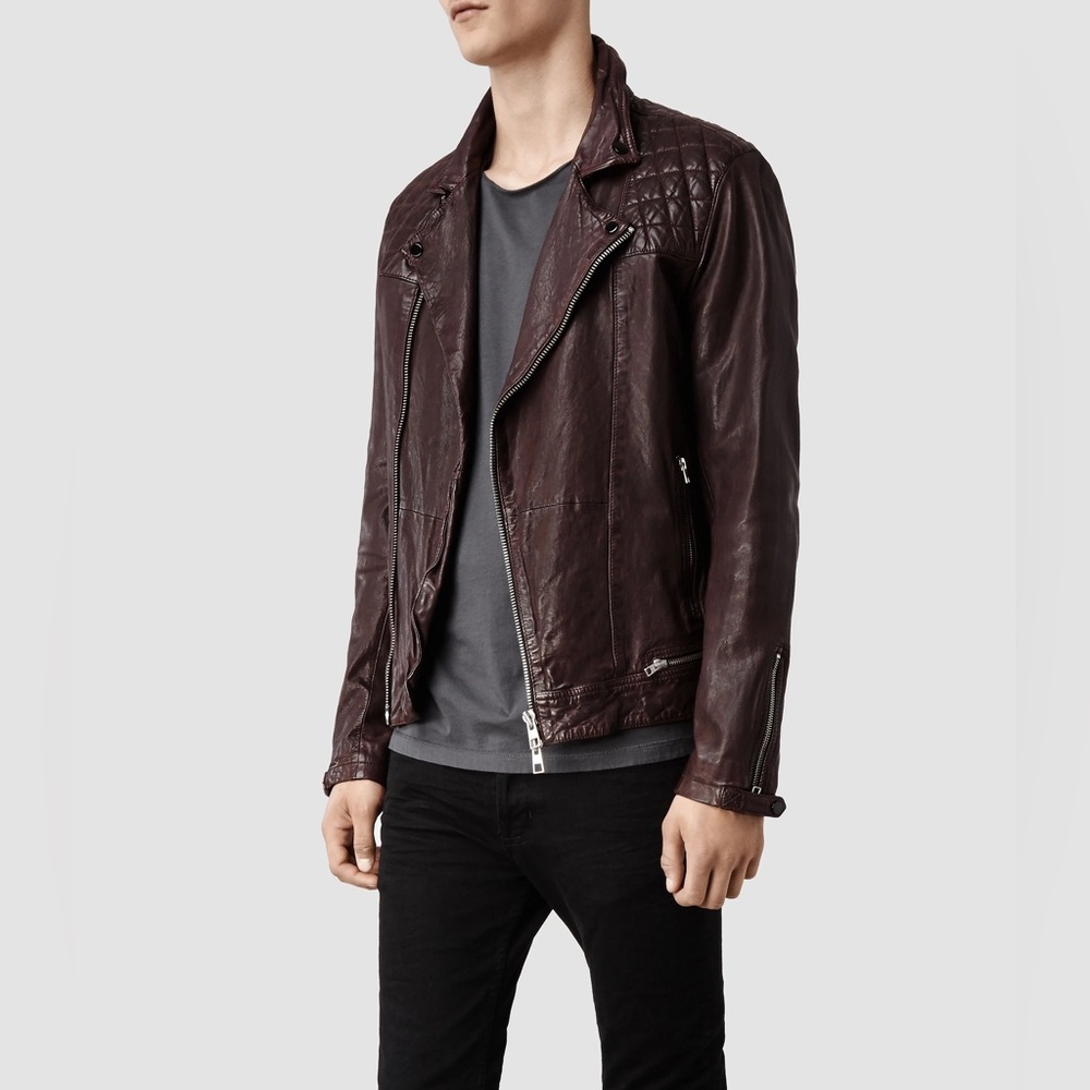 ALLSAINTS Conroy Leather Biker Jacket in Oxblood, Size Large (sold out online)